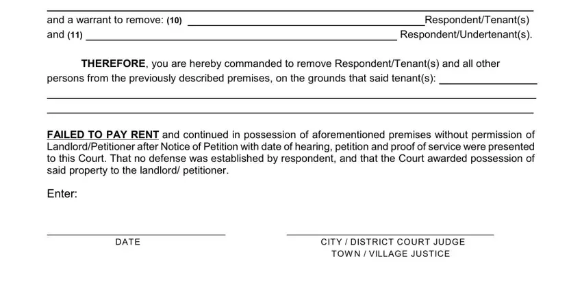 FAILED TO PAY RENT and continued, Enter, and persons from the previously of warrant of eviction non payment