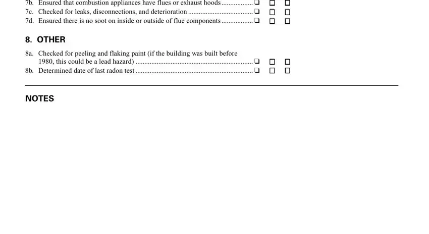 a Checked for peeling and flaking, COMBUSTION APPLIANCES a Checked, and OTHER inside Home Inspection Checklist Form