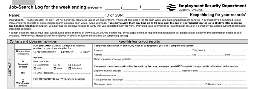Filling in section 1 of wa ui job log