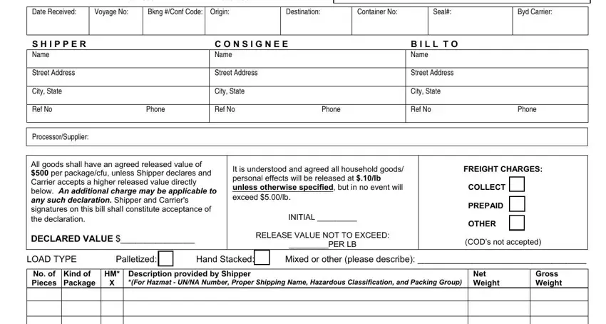 Stage number 1 in completing aml negotiable bill lading