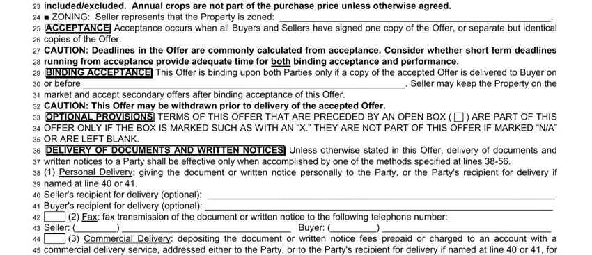 Completing section 2 in wisconsin wb 13 vacant land offer to purchase