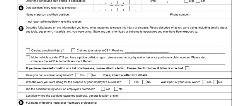 If not reported immediately give, Have you had a similar injury, and If you have more information or a in wcb worker report