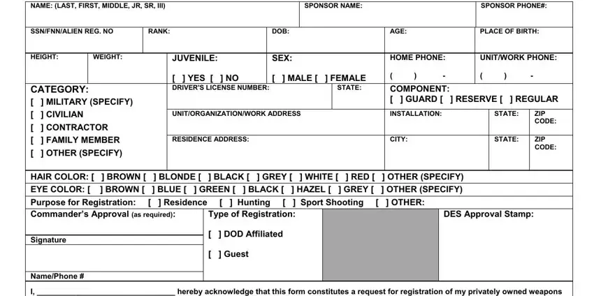 Part no. 1 for completing fb weapons registration form printable