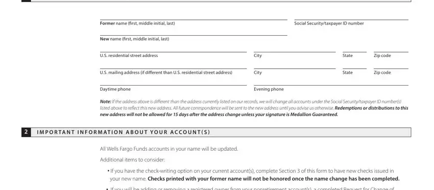 Stage # 1 of filling in how to change name on wells fargo account