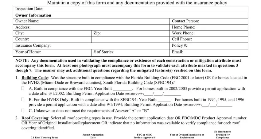 Step no. 1 for completing florida wind mitigation form template