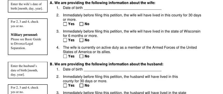 Enter the husbands date of birth, The wife is currently on active, and Yes of wisconsin fa 4111