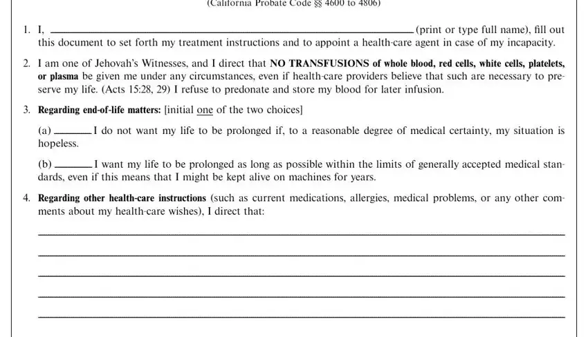 Filling in section 1 of printable no blood card