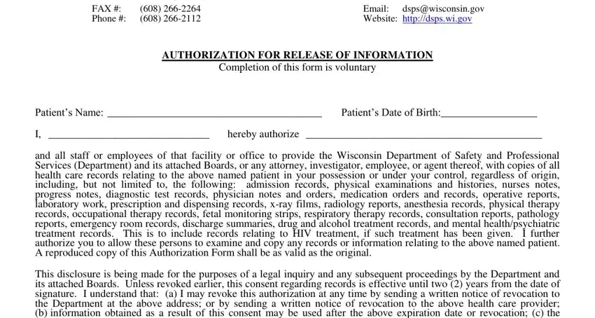 PO Box  Madison WI, AUTHORIZATION FOR RELEASE OF, and I  hereby authorize inside Washington