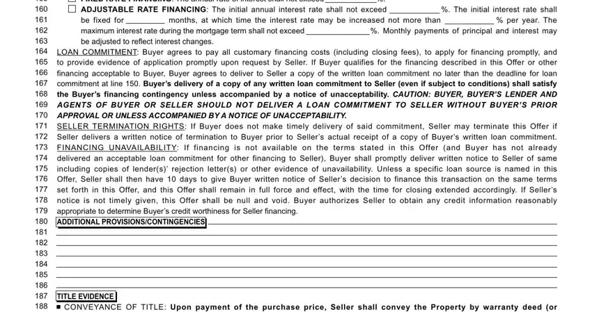 LOAN COMMITMENT Buyer agrees to, TITLE EVIDENCE CONVEYANCE OF TITLE, and FIXED RATE FINANCING The annual inside wisconsin wb11