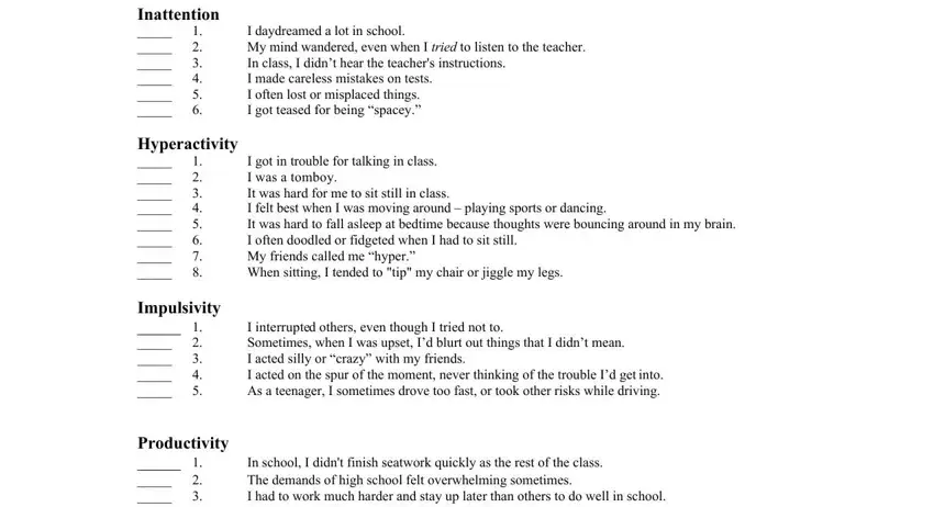 Stage number 1 of submitting womens adhd sasi