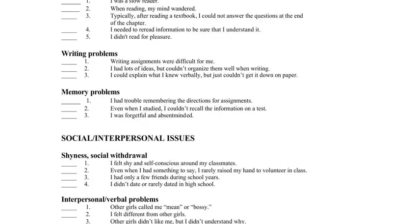 Filling in section 4 of womens adhd sasi
