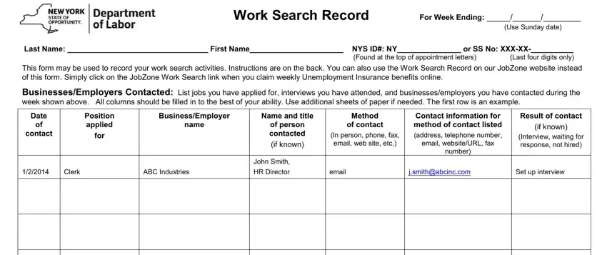 Part number 1 in filling out work search form