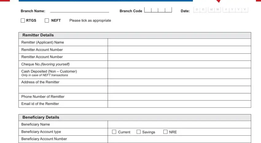 Filling out part 1 of yes bank rtgs form
