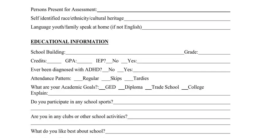 Part number 2 of filling out clinical psychology intake interview template