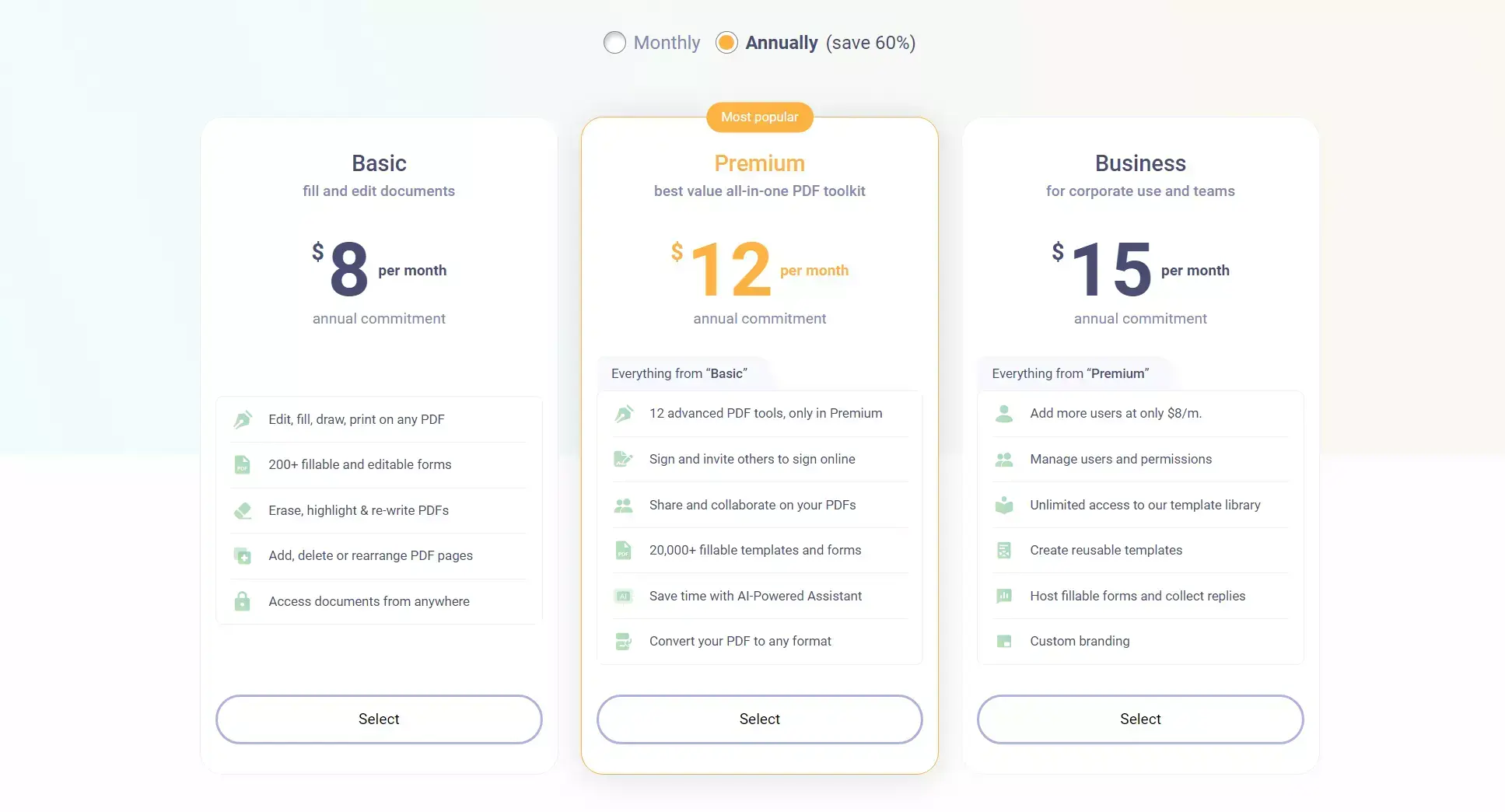 our three main subscription plans