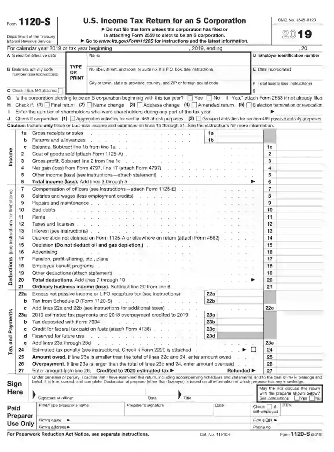 irs form 1120 s