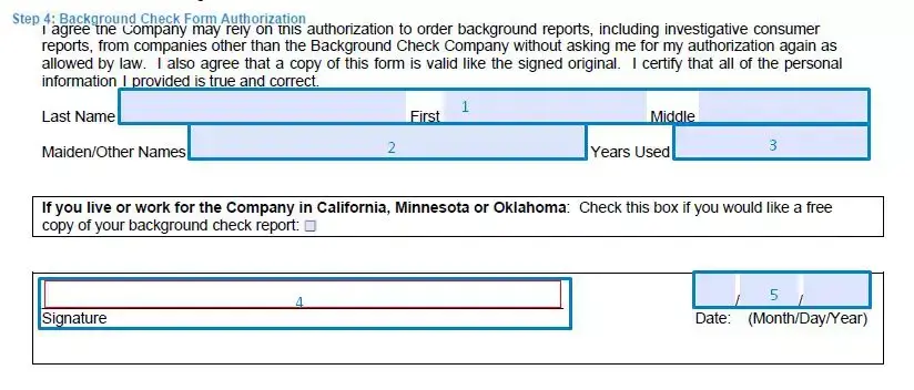 Step 4 to filling out a background check sample authorization