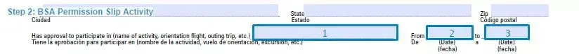 Step 2 to filling out a bsa permission slip template activity