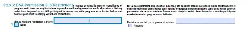 Step 3 to filling out a bsa permission slip form restrictions