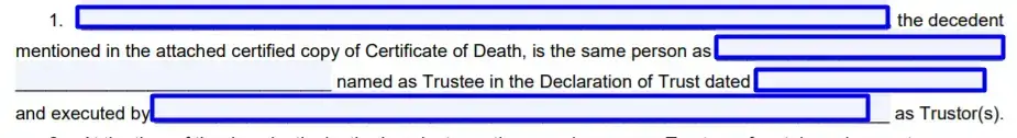 step 5 filling out a california affidavit of death of a trustee form