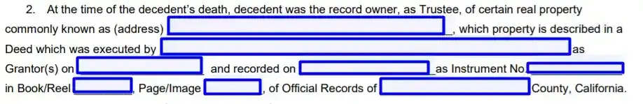step 6 filling out a california affidavit of death of a trustee form