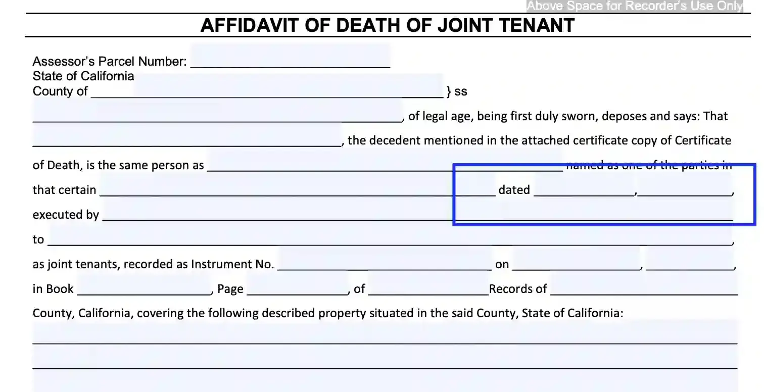 step 8 specify the date filling out a california death of a joint tenant affidavit form