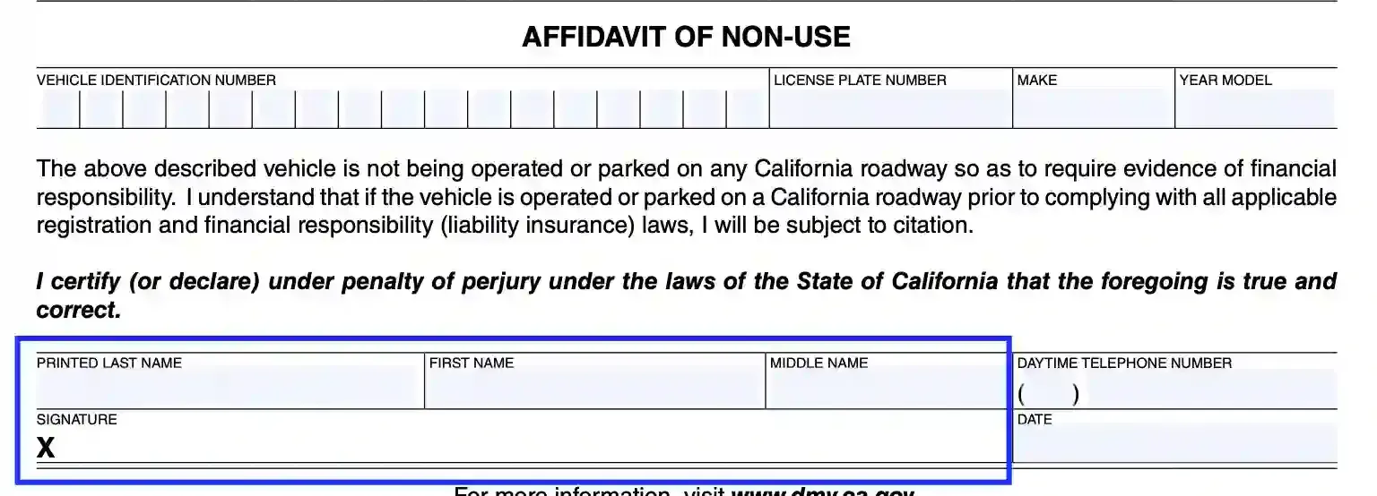 step 4 identify the owner filling out a california affidavit of non use form