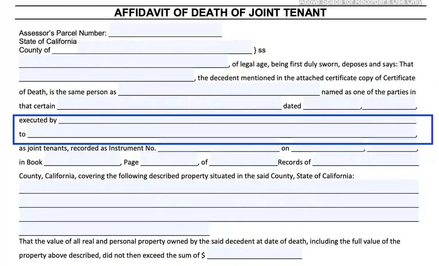 step 9 identify the deed parties filling out a california death of a joint tenant affidavit form