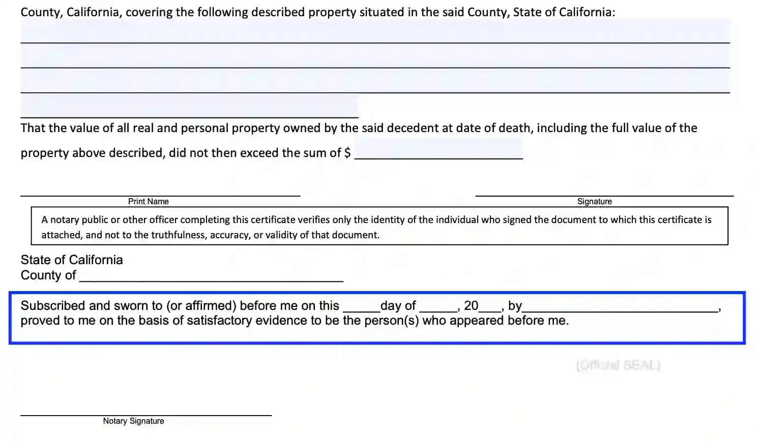 step 12 acknowledge the affidavit filling out a california death of a joint tenant affidavit form