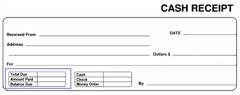 step 7 define the debt (if any) filling out a cash receipt