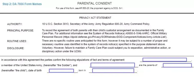 Step 2 to filling out a da 7666 form names