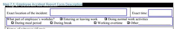 Step 7.1 to filling out an employee accident report form description