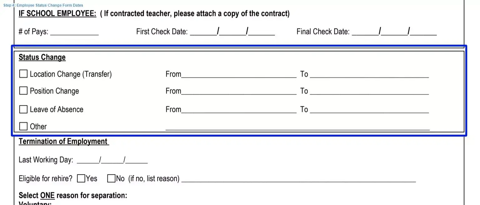 Step 4 to filling out an employee status change form dates