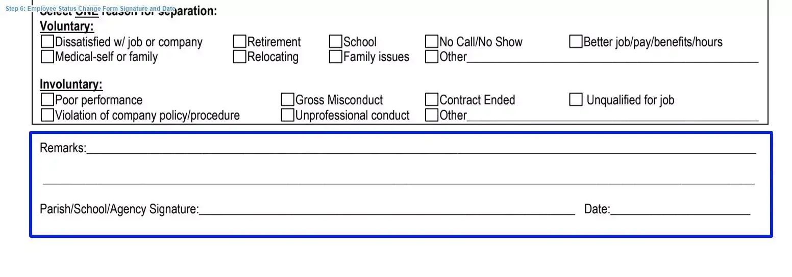 Step 6 to filling out an employee status change form signature and date