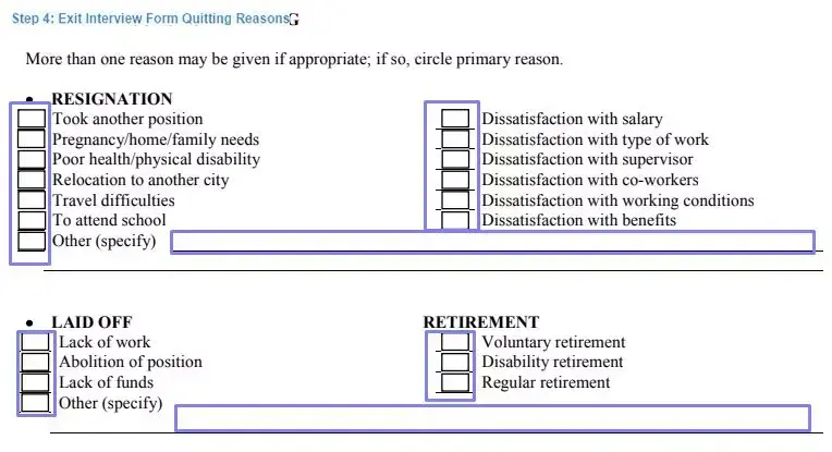 Step 4 to filling out an exit interview form quitting reasons