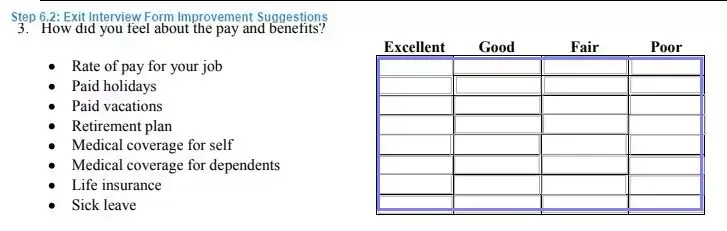 Step 6.2 to filling out an exit interview template improvement suggestions