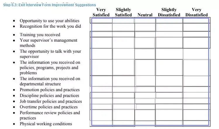 Step 6.3 to filling out an exit interview sample improvement suggestions