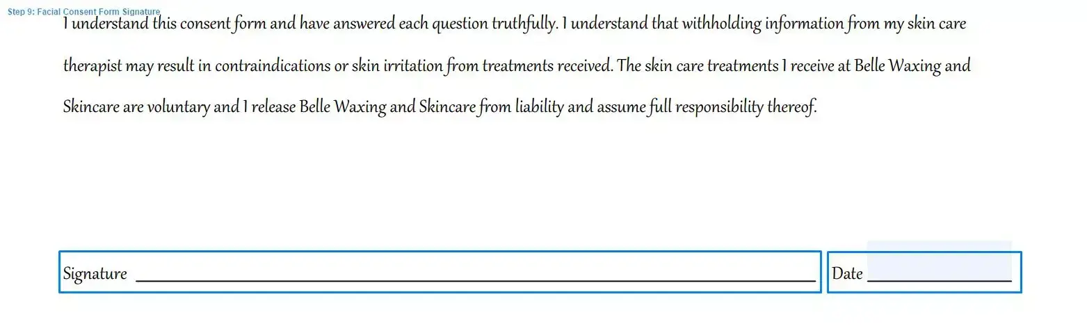Step 9 to filling out a facial consent sample signature