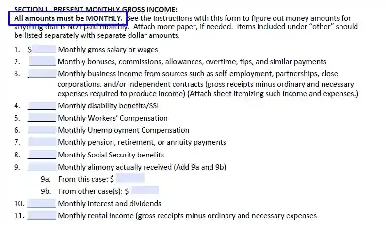 step 3 determine your monthly income filling out a florida financial affidavit short form