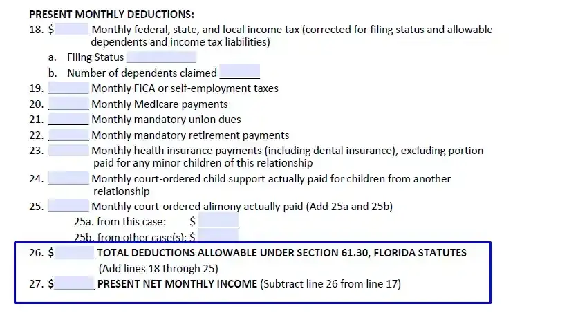 step 4 specify monthly deduction filling out a florida financial affidavit short form