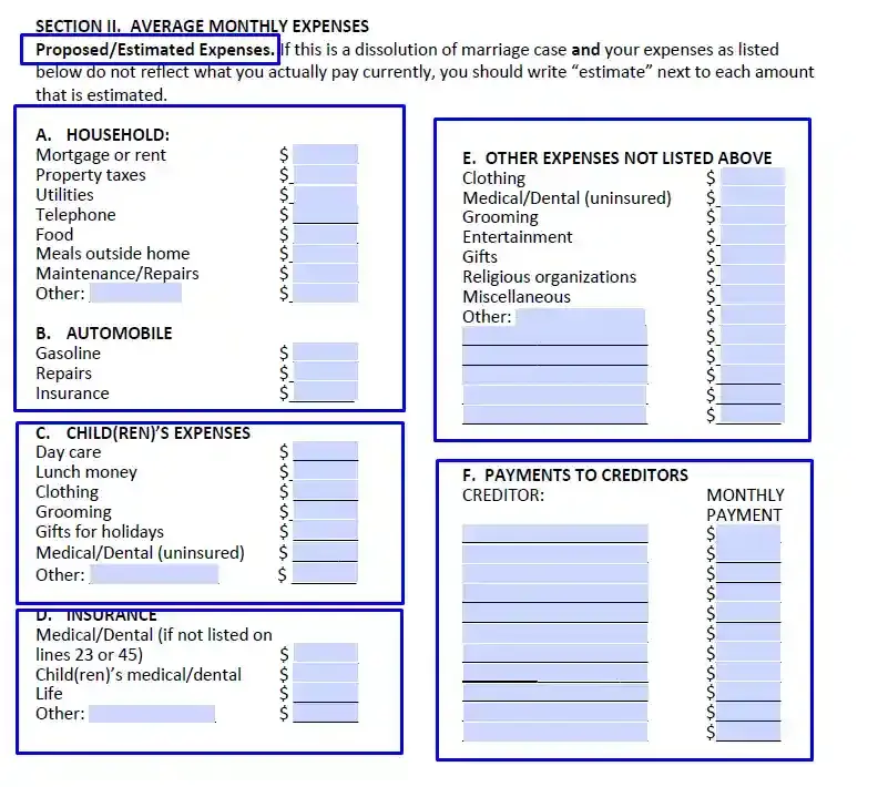 step 5 indicate current additional outlay filling out a florida financial affidavit short form
