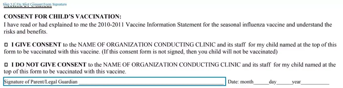 Step 3.2 to filling out a flu shot consent template signature