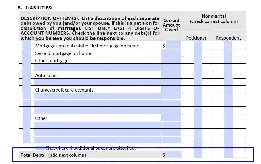 step 7.2 determine non divided property, if any filling out a florida financial affidavit short form