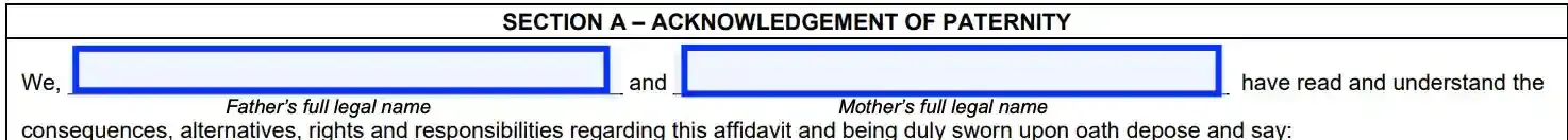 step 3 fill in the names of the parents filling out an indiana paternity affidavit (form 44780)