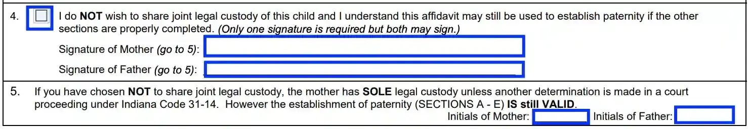 step 11.2 make your decision on joint custody filling out an indiana paternity affidavit (form 44780)