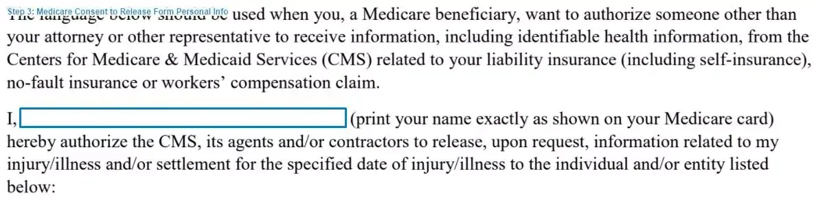 Step 3 to filling out a medicare consent to release form personal info