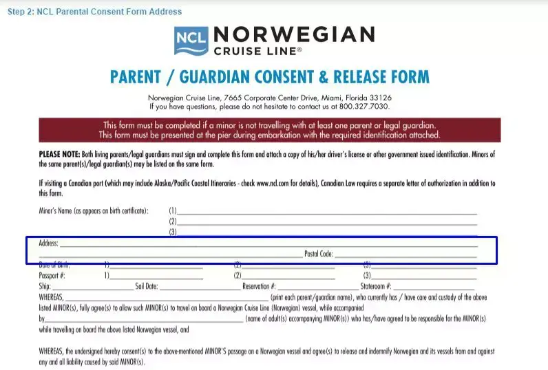 Step 2 to filling out a ncl parental consent template address