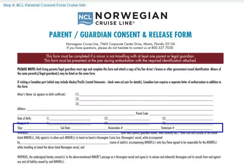 Step 4 to filling out a ncl parental consent form cruise info