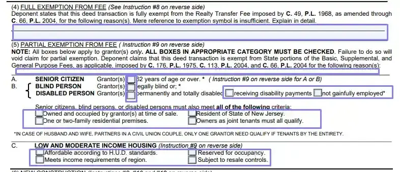 step 5 explain why the deal is an exemption filling out a new jersey affidavit of consideration (form rtf 1)