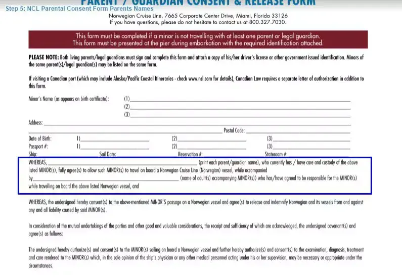 Step 5 to filling out a ncl parental consent form parents names